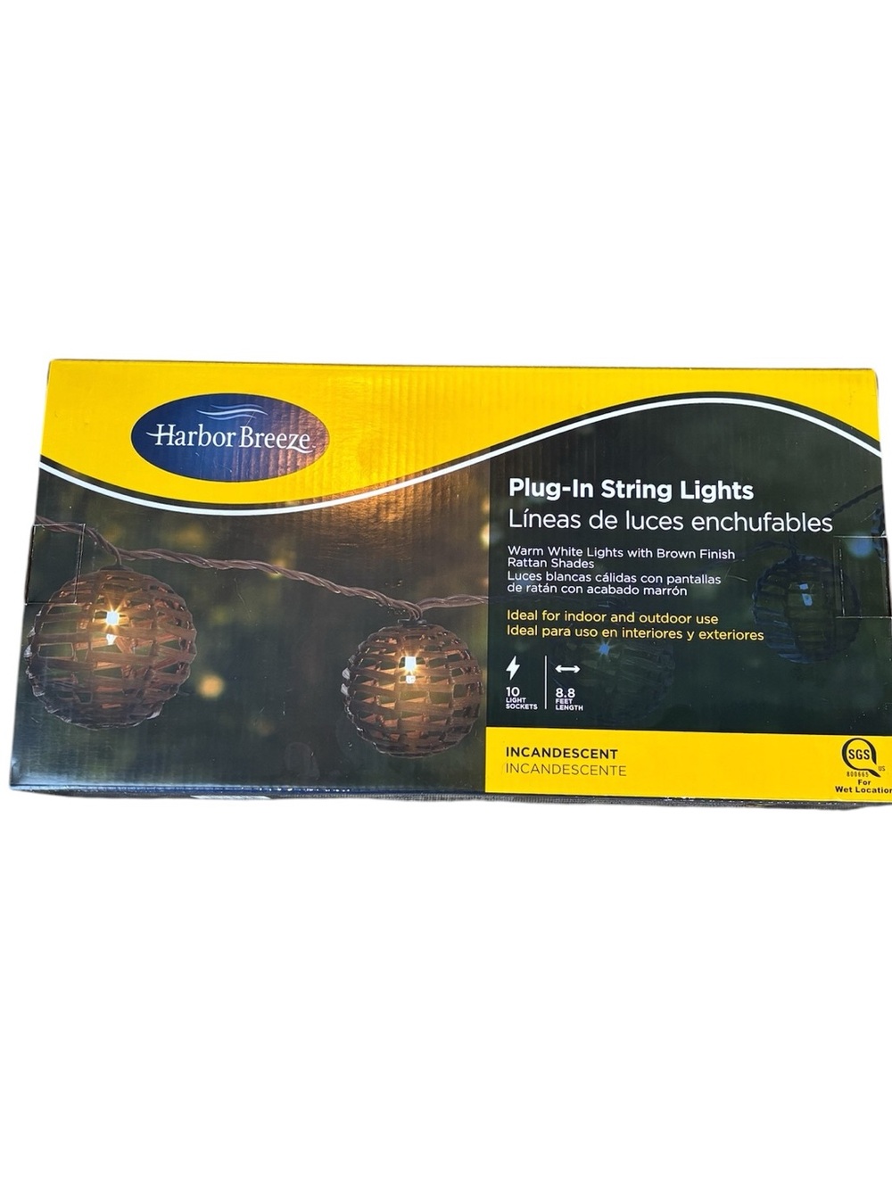 Harbor Breeze Brown Wicker Rattan Plug-In String Lights Porch Globes Warm White